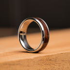 Burlwood Silver Single Barrel Beveled Ring